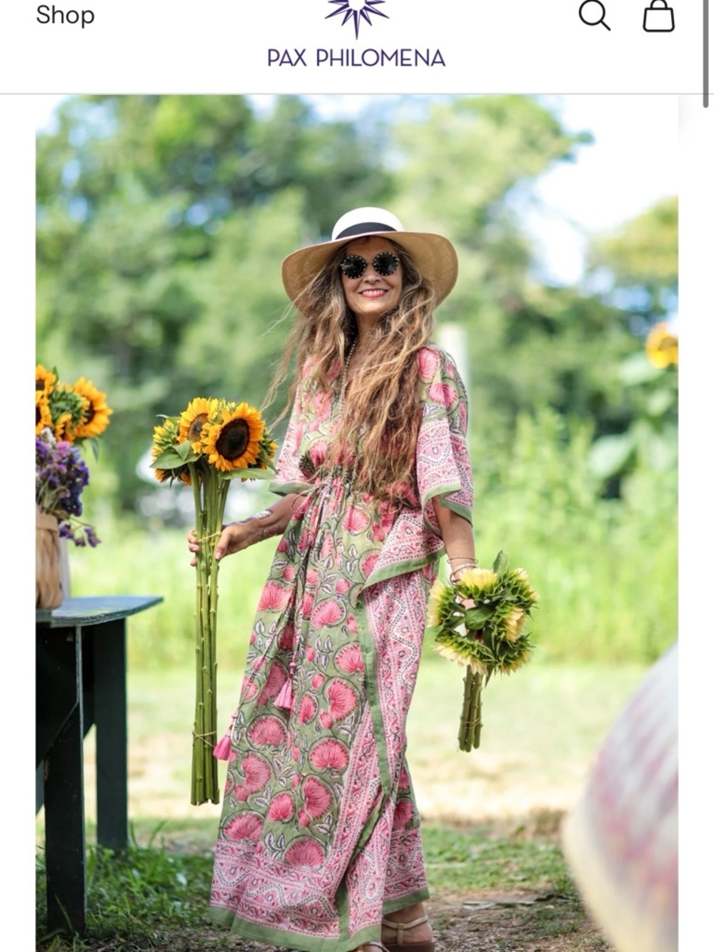 Pax Philomena Pink Floral Maxi Kaftan tunic Dress with beaded Tassel Tie